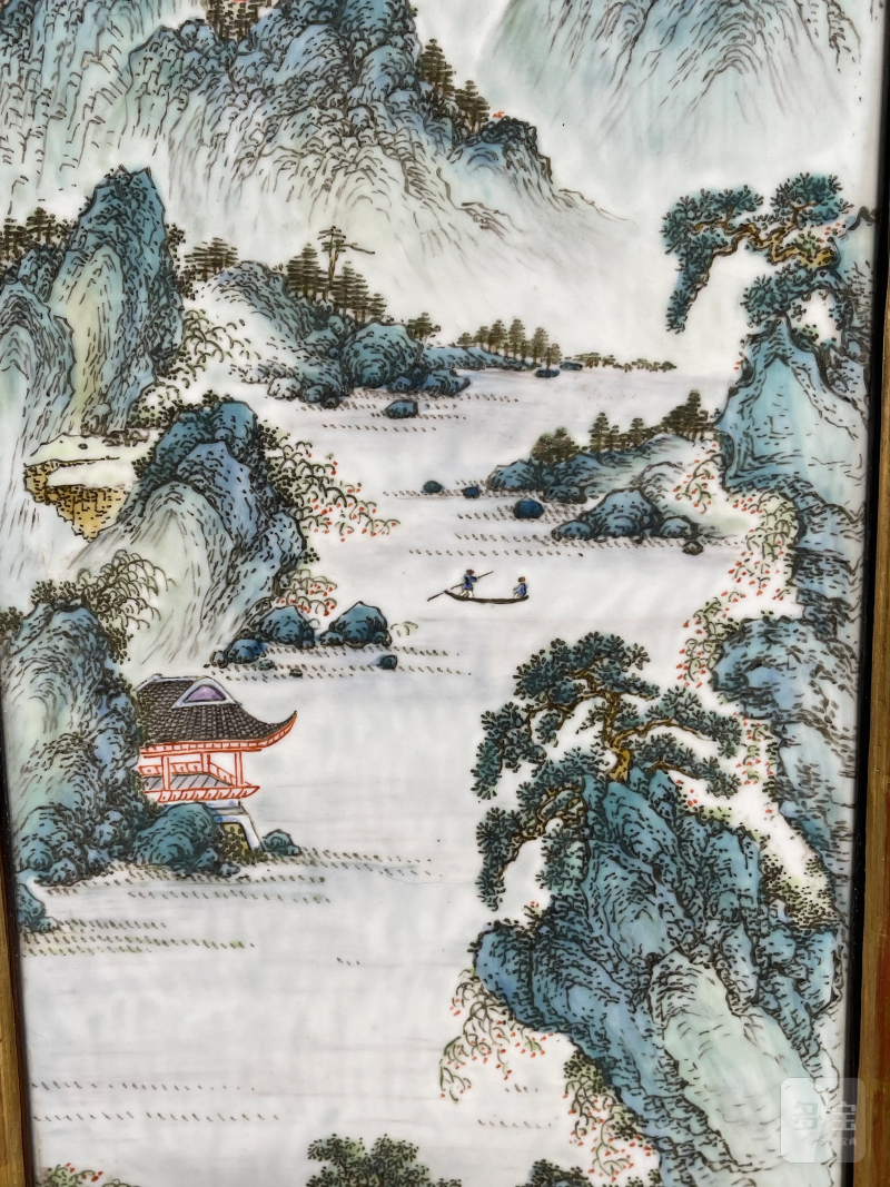 民国 陈宝昌画粉彩山水纹瓷板一对 - 图11